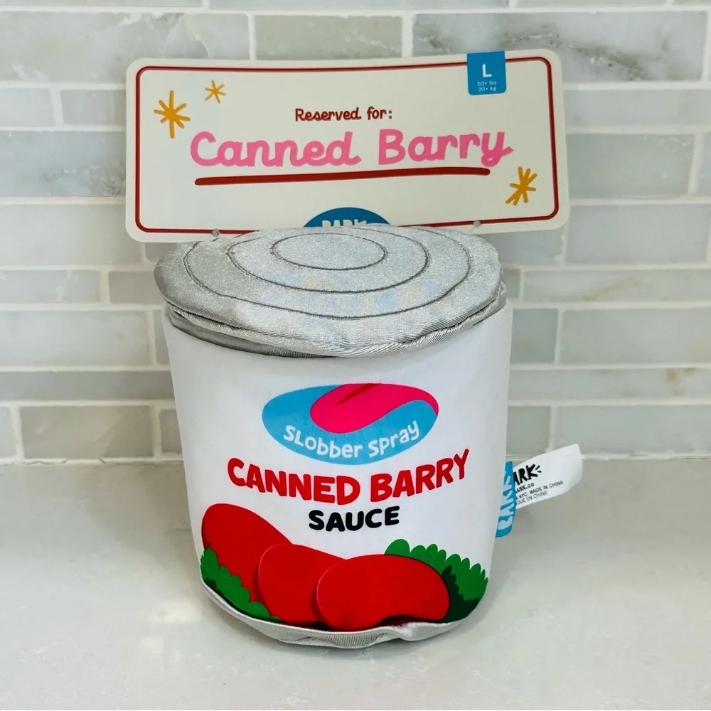NWT Bark Box CANNED BARRY Cranberry Thanksgiving 2Pc Size LARGE Plush Dog Toy - Picture 2 of 13